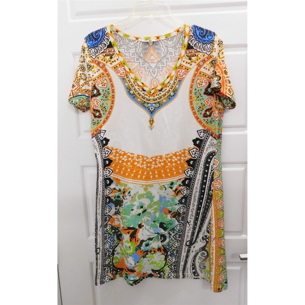 Etro Multi Cotton Blend Stretchy Short Sleeve Dress sz 46 Italy